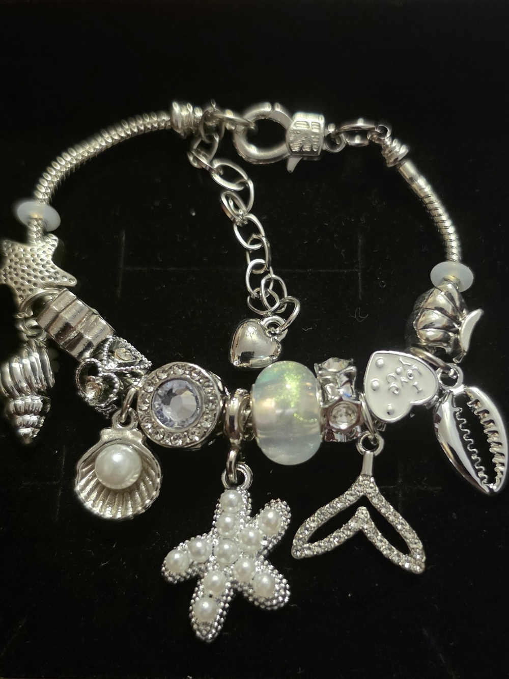 Silver-Tone Pearl & Opal Ocean Charm Bracelet